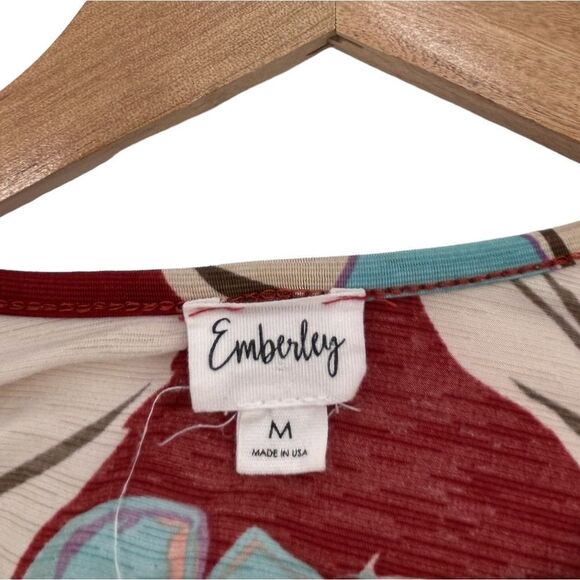 Emberley faux wrap dress high low rusty red blue lavender floral size medium - Picture 8 of 10